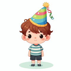 Vector image of a little boy wearing a birthday hat
