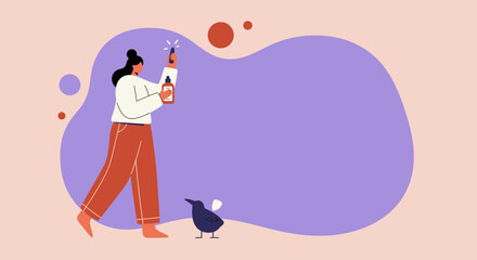 Woman influencer photographing a cosmetic dropper bottle with her smartphone. Ideal for beauty product promotion, social media, and digital marketing.