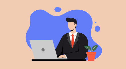 Businessman working on a laptop, illustrating concepts of productivity, remote work, and modern corporate environments. Useful for business, technology, and finance themes.