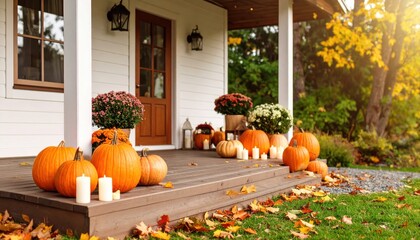 Vibrant orange pumpkins and gourds decorate a bountiful autumn harvest patch