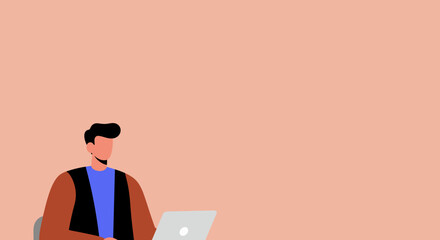 Stylized illustration of a man focused on his laptop, ideal for business, remote work, or technology-related concepts. Copy space available.