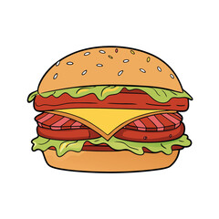 Delicious bacon cheeseburger illustration with multiple crispy bacon layers and fresh ingredients