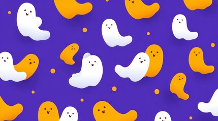 Obraz premium Spooky face illustrations featuring playful ghosts on a vibrant purple background for Halloween decorations