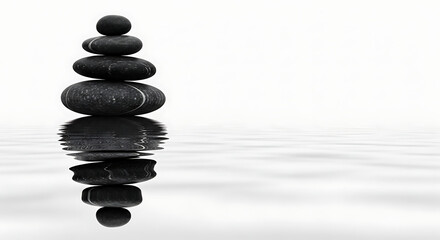 Serene Stacked Stones Reflection in Calm Water Zen Minimalism
