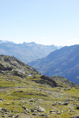 The view opening from the high hiking way from Tiefenbach glacier to Vent in Oetztal valley in the Austrian Alps 