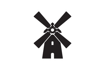 Traditional Windmill Silhouette With Tower Blades