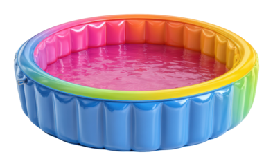 Inflatable rainbow pool home backyard product aerial view fun isolated on transparent background