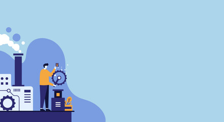 Man working in a factory environment, engaged in production or maintenance. Illustrates industrial processes, technology, and engineering solutions.