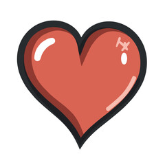Friendly cartoon drawing of a red heart with outline, symbolizing love, health, wellness, and well-being.