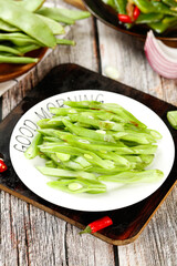 Fresh Green Edamame Beans on Rustic Wooden Table - Healthy Vegetarian Protein Snack