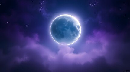 Fototapeta premium Cinematic Mystical Scene with a Lunar Eclipse and Pisces Constellation