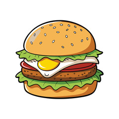Delicious cheeseburger with a perfectly fried egg on top presented on a clean white background
