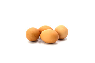 Four Chicken Eggs on White Studio Background