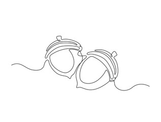 Continuous one line drawing of acorn, the nut of the oaks. Acorn nut monoline illustration. Editable vector.