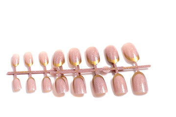 Colorful overhead nails on the shelves in the beauty salon