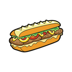 Delicious cheesesteak sandwich illustration with vibrant peppers and perfectly melted cheese