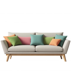 Comfortable modern sofa with vibrant pillows, perfect for cozy living room interiors and stylish home decor