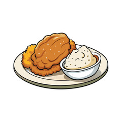 Delicious chicken fried steak with creamy gravy and fluffy mashed potatoes food illustration