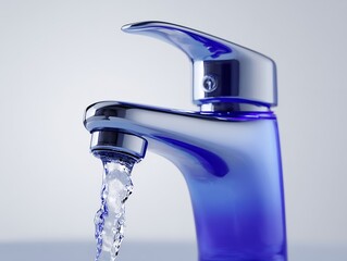 水の流れを映した近代的なデザインの蛇口のクローズアップ