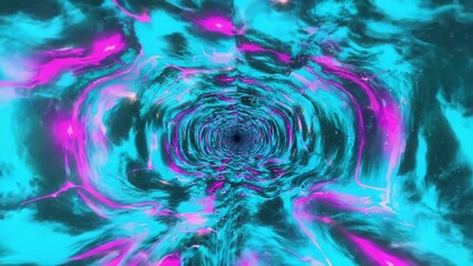 A mesmerizing tunnel psychedelic nebula clouds bright neon pinks, turquoise ultraviolet blues electric arcs plasma walls tunnel morphs bends, folding space-time glimpses galaxies travel feels quantum - Powered by Adobe