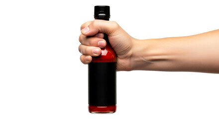a fiery invitation hand offering a bottle of hot sauce, a taste of bold adventure, isolated on transparent background