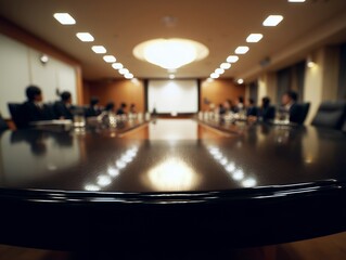 大きな会議室でビジネスマンが集まる役員会議の風景