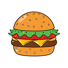 Delicious chili burger with spicy toppings and melted cheese illustration for food marketing and restaurant branding