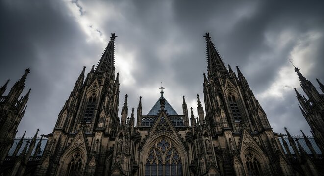 Gothic Cathedral Spires Under Overcast Sky
