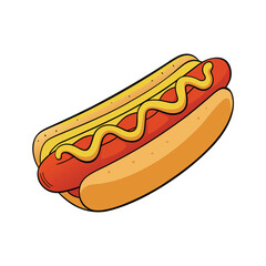 Classic american hot dog with vibrant yellow mustard and green relish on a soft bun vector illustration