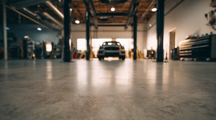 car parked inside large garage