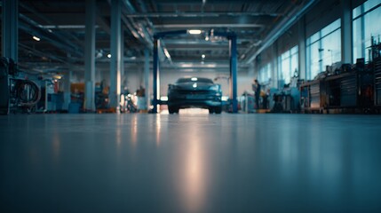 Fototapeta premium car on lift in auto repair shop