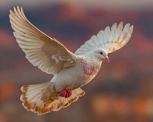 Obraz premium White dove flying in sky, International Day of Peace background