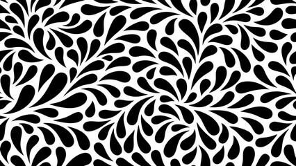 Abstract black and white swirling petal pattern seamless background design