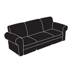 black and white silhouette of a sofa bed vector on a white background