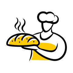 Baker Holding Tray With Bread hand drawing icon for web and graphic design