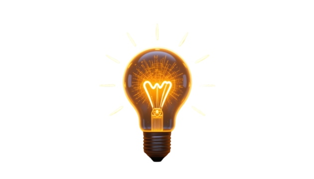 Bright Idea Incandescent Light Bulb Illustration with Rays of Light