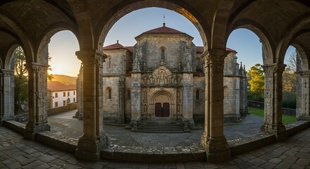 Fototapeta premium Ancient stone church under arched passageway
