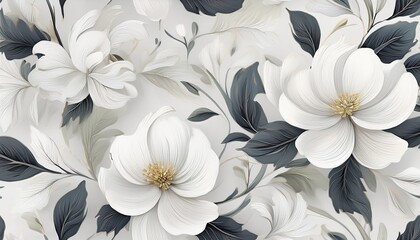 elegant white seamless floral pattern featuring delicate blossoms and leaves graphic repeat