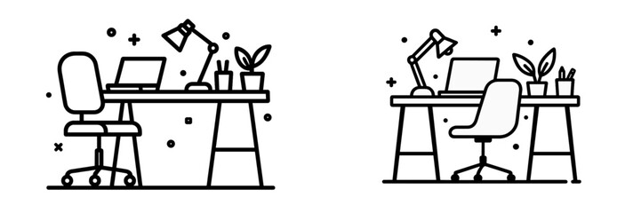 Sleek minimalist home office workspace setup featuring a laptop, desk lamp, and ergonomic chair