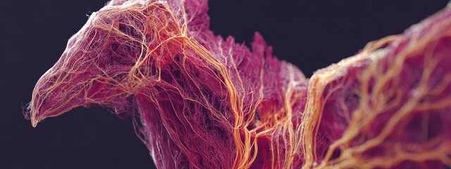 Close-up of abstract metabolic pathways in vibrant luminous colors, dynamic biochemical flow, scientific illustration