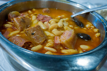 Fabada asturiana in a restaurant