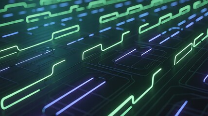 Abstract neon circuit board pattern with glowing lines