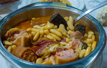 Fabada asturiana in a restaurant