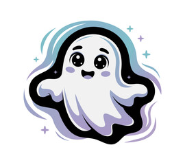 Adorable Halloween ghost illustration with a smiling face and cute star decorations