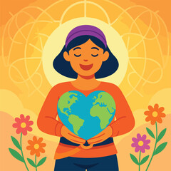 Woman Holding Heart-Shaped Globe for International Women's Day