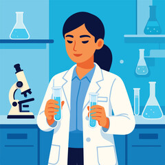 Woman in Lab Coat Holding Test Tubes for International Women's Day