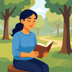 Peaceful Woman Reading Under Tree for International Women's Day