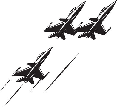 Three Modern Military Fighter Jets Soaring Upward Black and White
