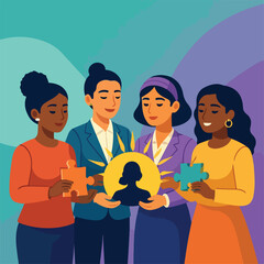 Women Working Together to Complete Puzzle for International Women's Day