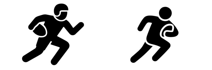 American football player running with ball silhouette icon set for sports design and athletic competition concepts